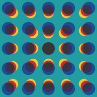 Circle shape perspective pattern primary colors overlap transparent illustration on green background. vector