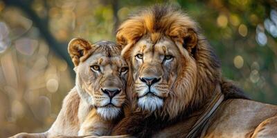 Majestic African lion couple. photo