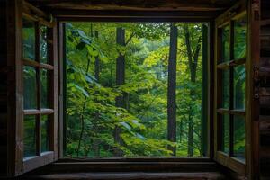 Trees seen through window photo