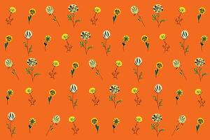 Illustration pattern, Repeating of abstract line of flower on orange background. vector