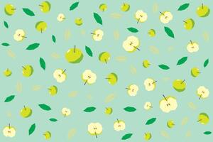 Illustration pattern of Green apple with leaf on soft green background. vector