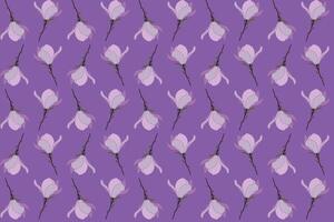 Illustration pattern of verbanica saucer magnolia flower on soft violet background. vector