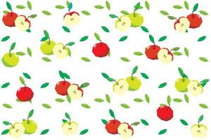 Illustration pattern, Abstract of red and green apple with leaf on white background. vector