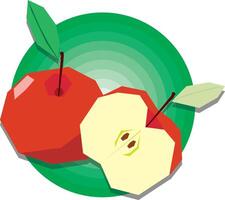 Illustration Abstract of red apple with leaf on green gradient circle background. vector