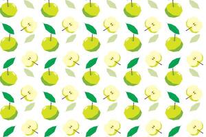 Illustration pattern of green apple with leaf on white background. vector