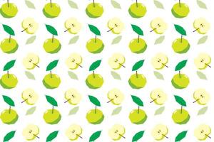 Illustration pattern of green apple with leaf on white background. vector