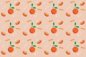 Illustration pattern, Repeating of abstract orange fruit with leaf on soft orange background. vector