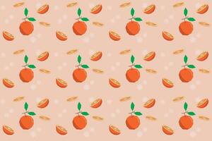 Illustration pattern, Repeating of abstract orange fruit with leaf on soft orange background. vector