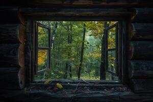Trees seen through window photo