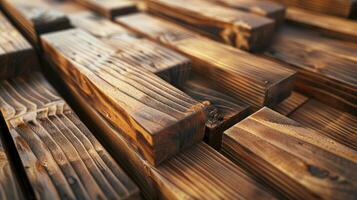 Piles of wooden boards in the sawmill photo