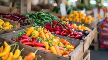 Organic peppers on the market. photo