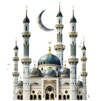 Mosque with islamic architecture isolated on a transparent background AI-Generative png