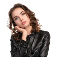 Girl Short Leather Jacket AI-Generative png