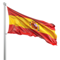 Waving the spain flag on a white metal pole isolated on a transparent background AI-Generative png