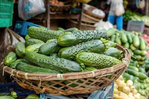 Organic cucumber on the market. photo