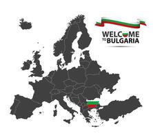 illustration of a map of Europe with the state of Bulgaria in the appearance of the Bulgarian flag and Bulgarian ribbon isolated on a white background vector