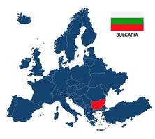 illustration of a map of Europe with highlighted Bulgaria and Bulgarian flag isolated on a white background vector