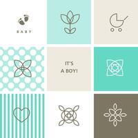 Baby boy shower design elements for baby shower celebration, greeting card, baby arrival vector