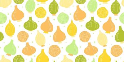 Seamless pattern with onion. Abstract natural kitchen print with vegetable. vector