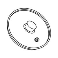 Glass lid icon. A transparent kitchen cover with a plastic handle, a hole for steam or water. Cookware - round cap for frying pan, pot. Hand drawn clipart isolated on white. Utensil sketch vector