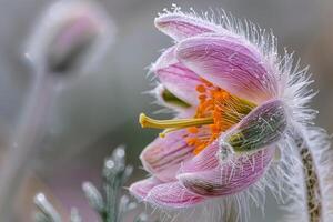 Flowers of the windflower or pulsatilla patens. First spring blooming flower photo