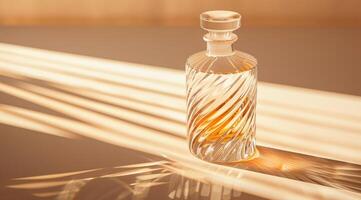 Transparent glass liquor bottle. photo