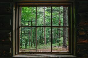 Trees seen through window photo