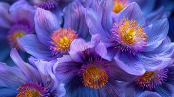 Flowers of the windflower or pulsatilla patens. First spring blooming flower photo