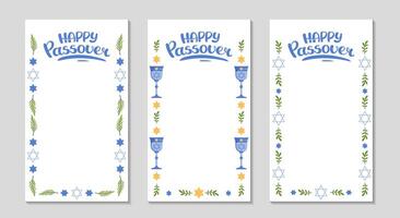 Happy Passover floral frame. For Social media long greeting stories. Background with lettering for invitation, visual design. Jewish vertical text templates for photos. flat illustration. vector