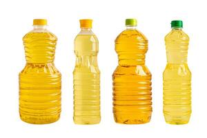 Vegetable oil in different bottle for cooking isolated on white background. photo