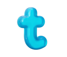 lettre t faite de liquide de gelée bleu aqua. alphabet 3d petites lettres illustration 3d png