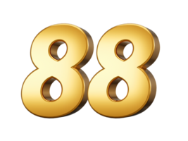 Gold number 88 Eighty eight . shiny 3d number made of gold 3d illustration png