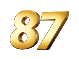 3d Shiny Gold Number 87, Eighty Seven 3d Gold Number, 3d illustration png