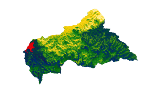mapa da república centro-africana com as cores da bandeira ilustração 3d do mapa de relevo sombreado vermelho e amarelo png
