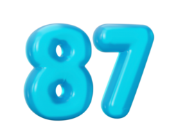 Blue jelly digit 87 Eighty Seven Jelly colorful alphabets numbers for kids 3d illustration png