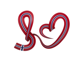 3d vlag van Noorwegen, hart vormig golvend bewustzijn lint vlag, 3d illustratie png