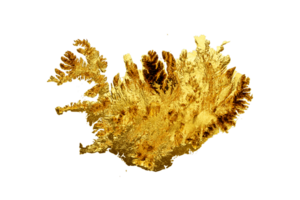 Iceland Map Golden metal Color Height map 3d illustration png