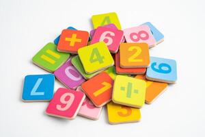 Math number colorful on white background, education study mathematics learning teach. photo