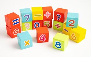 Math number colorful on white background, education study mathematics learning teach. photo