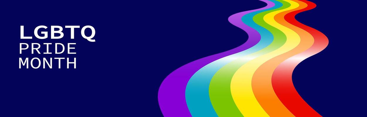LGBTQ pride month banner. Rainbow PRIDE month with festival parades, parties and social events. Colorful rainbow flag. design template. LGBTQIA Pride Month Text. Pride flag .