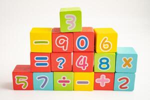 Math number colorful on white background, education study mathematics learning teach. photo