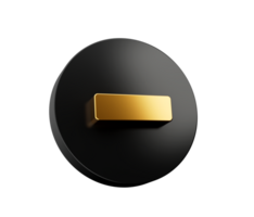 Minus or negative icon. Golden Minus symbol on 3D illustration png