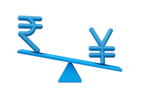 3d Blau Rupie und Yen Symbol Symbole mit 3d Blau Balance Gewicht Wippe, 3d Illustration png