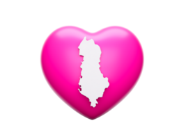 3d rosado corazón con 3d blanco mapa de albania, 3d ilustración png