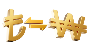 3d dourado lira e Ganhou símbolo ícones com dinheiro troca Setas; flechas, 3d ilustração png