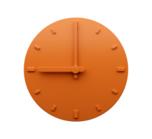 Minimal Orange clock Nine o'clock abstract Minimalist wall clock 3d Illustration png