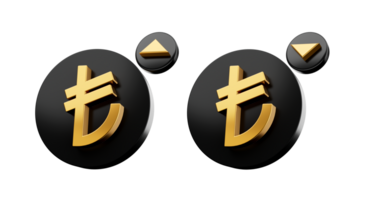 Turkish money currency Up and down Gold Turkish Lira icon with Black arrow 3d illustration png