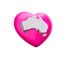3d rosado corazón con 3d blanco mapa de Australia, 3d ilustración png