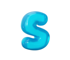 Letter s made of Aqua blue jelly liquid. 3d alphabet small letters 3d illustration png