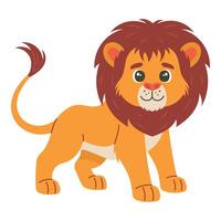 Cute cartoon lion childish illustration in flat style. For poster, greeting card and baby design vector